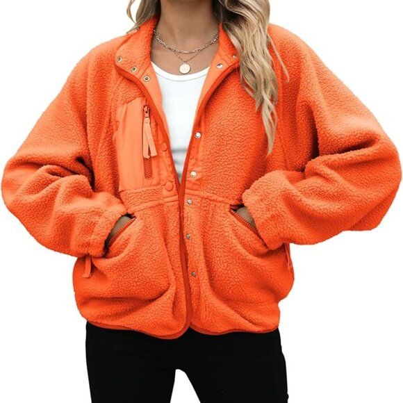 Womens Fleece Jacket Fuzzy Button Down Sherpa Coat - Picture 1 of 3